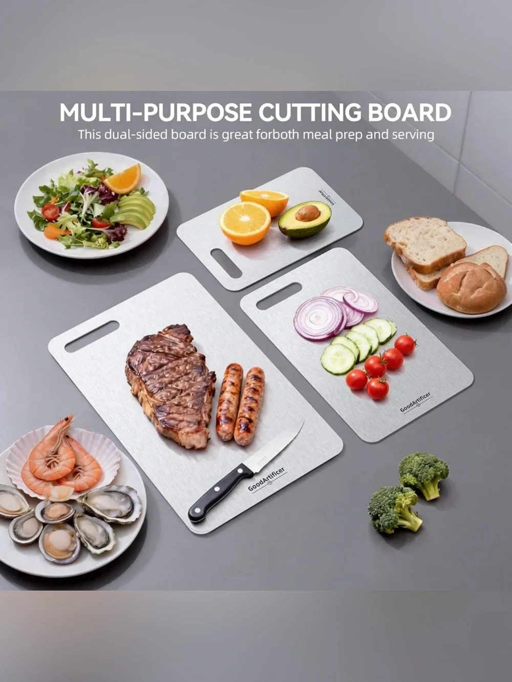 Titanium Cutting Boards Set of 3, 100% Pure Titanium Kitchen Cutting Board
